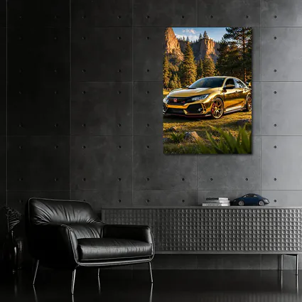 Gold Honda Civic Type R Mountain Forest