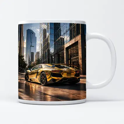 Gold Lamborghini Aventador City Street Scene
