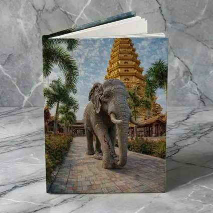 Elephant Walking Toward Golden Buddhist Pagoda
