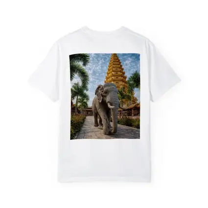 Elephant Walking Toward Golden Buddhist Pagoda