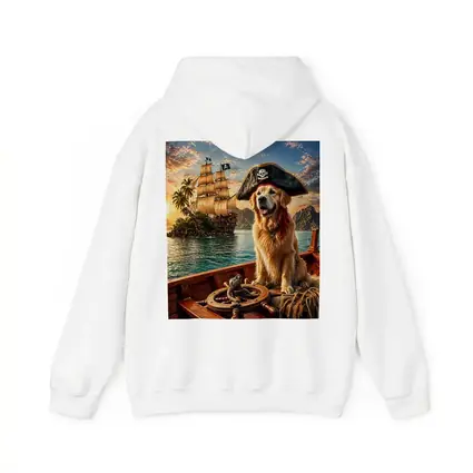 Golden Retriever Pirate Captain Sailing Tropical Island