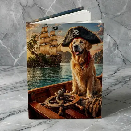 Golden Retriever Pirate Captain Sailing Tropical Island