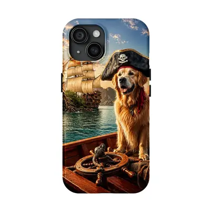 Golden Retriever Pirate Captain Sailing Tropical Island