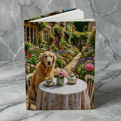Golden Retriever Tea Time Cottage Garden