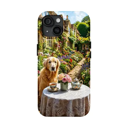 Golden Retriever Tea Time Cottage Garden
