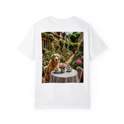 Golden Retriever Tea Time Cottage Garden