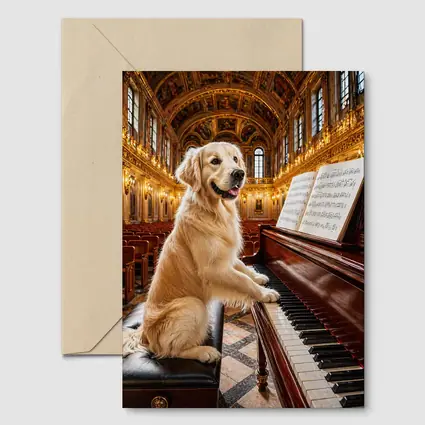 Golden Retriever Playing Piano Concert Hall