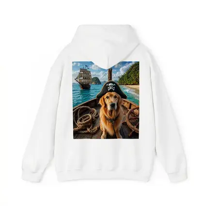 Golden Retriever Pirate Captain Tropical Island Ship