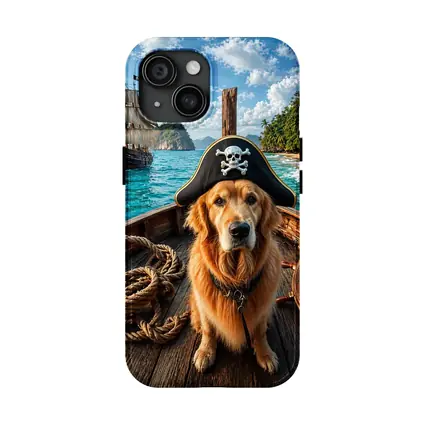 Golden Retriever Pirate Captain Tropical Island Ship