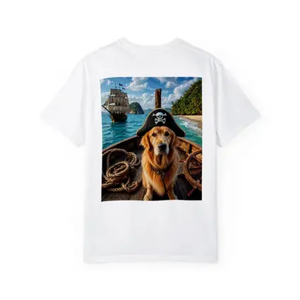 Golden Retriever Pirate Captain Tropical Island Ship