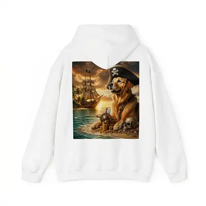Golden Retriever Pirate Captain Treasure Island Sunset