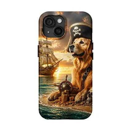 Golden Retriever Pirate Captain Treasure Island Sunset
