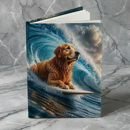 Golden Retriever Surfing Giant Ocean Wave