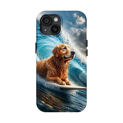 Golden Retriever Surfing Giant Ocean Wave