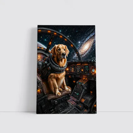 Golden Retriever Pilot In Space Cockpit