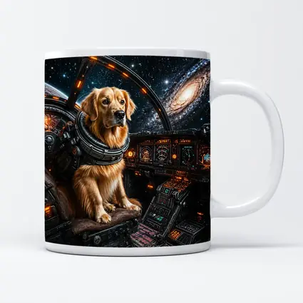 Golden Retriever Pilot In Space Cockpit