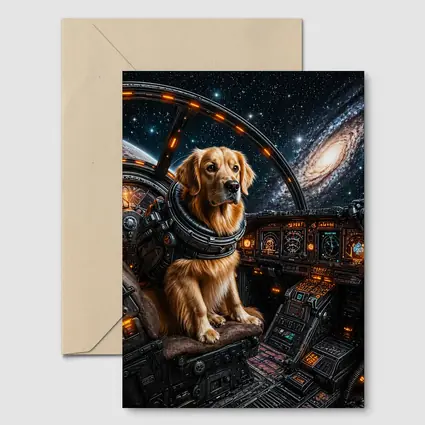Golden Retriever Pilot In Space Cockpit