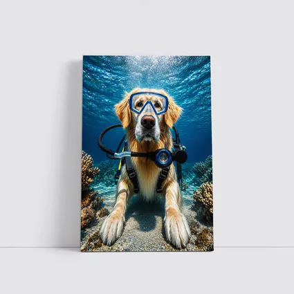 Golden Retriever Scuba Diving Underwater Coral
