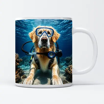 Golden Retriever Scuba Diving Underwater Coral