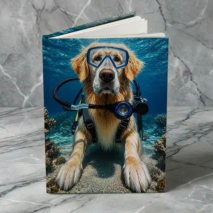 Golden Retriever Scuba Diving Underwater Coral