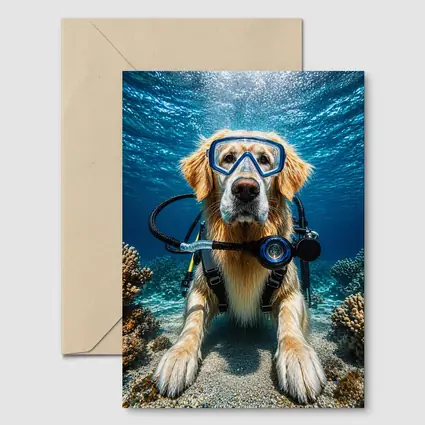 Golden Retriever Scuba Diving Underwater Coral