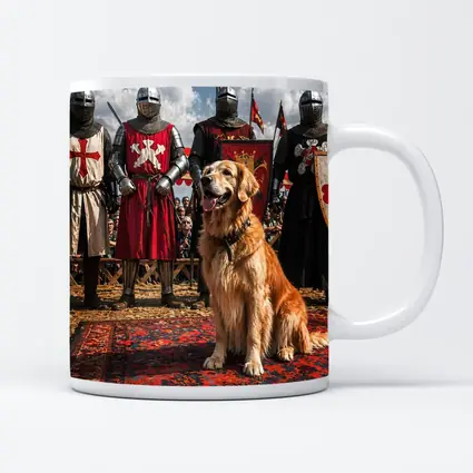Golden Retriever Sitting Among Medieval Knights