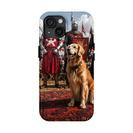 Golden Retriever Sitting Among Medieval Knights