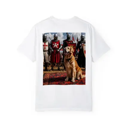 Golden Retriever Sitting Among Medieval Knights