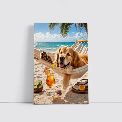 Golden Retriever Relaxing Beach Hammock Summer