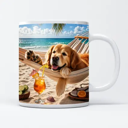 Golden Retriever Relaxing Beach Hammock Summer