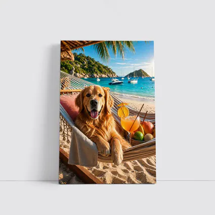 Golden Retriever Relaxing on Beach Hammock