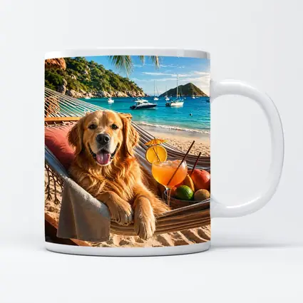 Golden Retriever Relaxing on Beach Hammock