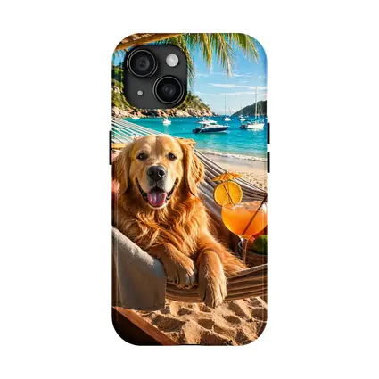 Golden Retriever Relaxing on Beach Hammock