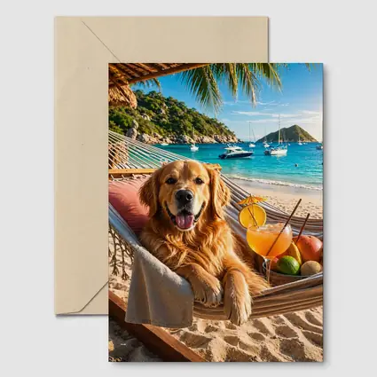 Golden Retriever Relaxing on Beach Hammock