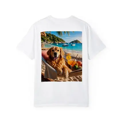 Golden Retriever Relaxing on Beach Hammock