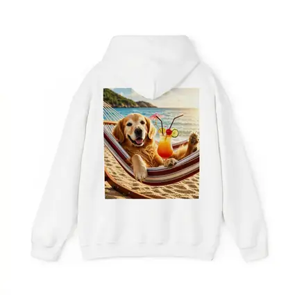 Golden Retriever Relaxing Beach Hammock Tropical Cocktail