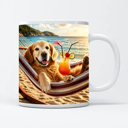 Golden Retriever Relaxing Beach Hammock Tropical Cocktail