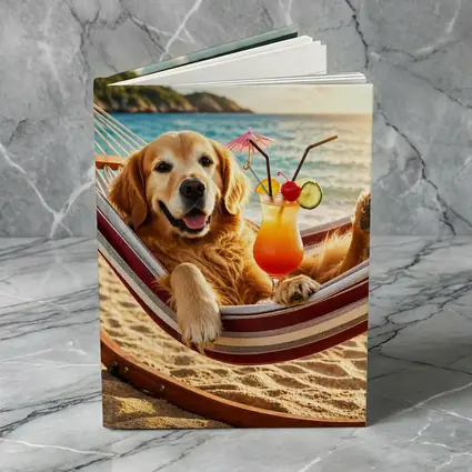 Golden Retriever Relaxing Beach Hammock Tropical Cocktail