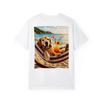 Golden Retriever Relaxing Beach Hammock Tropical Cocktail