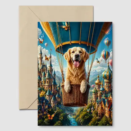 Golden Retriever Hot Air Balloon Fantasy Castle