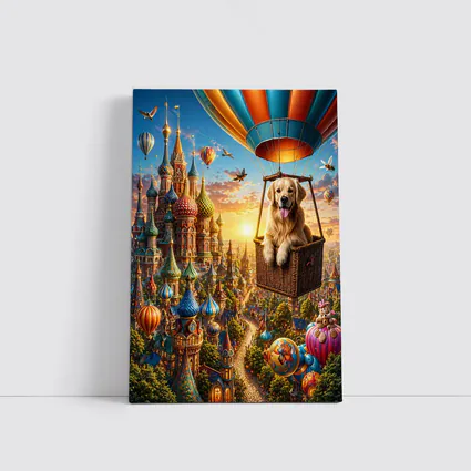 Golden Retriever Hot Air Balloon Fairytale City