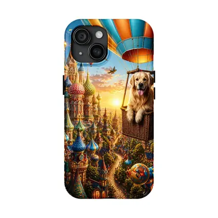 Golden Retriever Hot Air Balloon Fairytale City