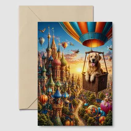Golden Retriever Hot Air Balloon Fairytale City