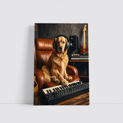 Golden Retriever DJ in Music Studio