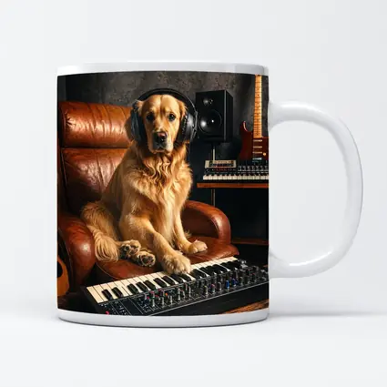Golden Retriever DJ in Music Studio