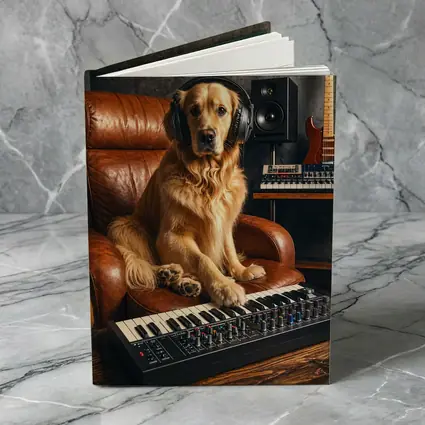 Golden Retriever DJ in Music Studio
