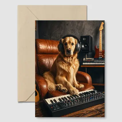 Golden Retriever DJ in Music Studio