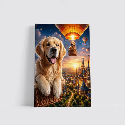 Golden Retriever Hot Air Balloon Fantasy City