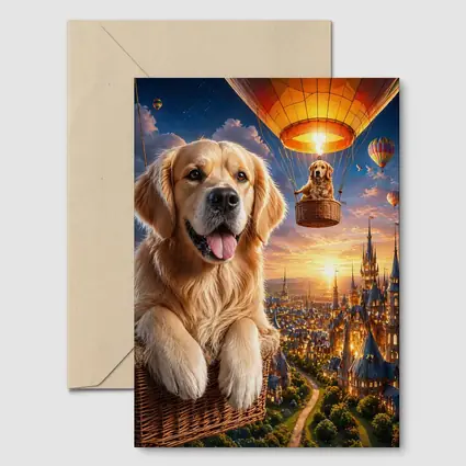 Golden Retriever Hot Air Balloon Fantasy City