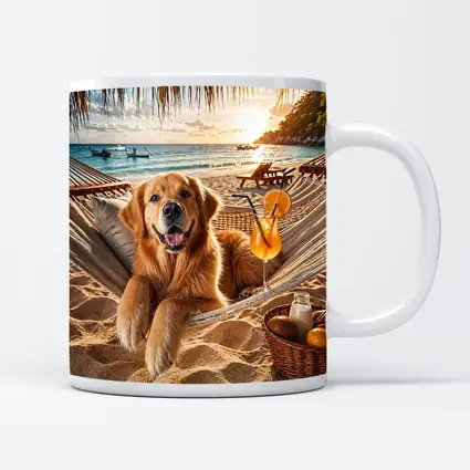 Golden Retriever Relaxing Beach Hammock Sunset